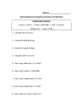 dimensional analysis worksheet 1